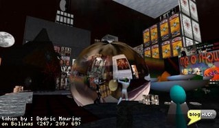Torley blogged the other day about a program that makes panoramic images. She had a big one made for second life. I tried it out and took it a step further. I took a bunch of images, made the panarama, and then uploaded it to Second Life. From there, I created a sphere, hollowed it out and applied the texture. Then, you set the outside face to an alpha layer and make the sphere phantom. Then you just dance in your own little world! Nice for snow globes too. From Dedric Mauriac via blogHUD
