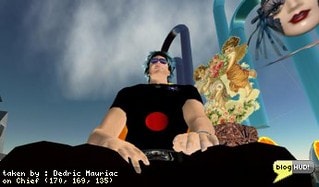 I headed on over to Los Arbolos to check out some problems reported with a Money Tree. I couldn't offer much help. Seems the money stops appearing after a few days. I saw a few people checking out the sky diving platform and decided to try it out myself. I found all of my old relay for life gear and went for a ride 2000 meters up. I was down to 500 m. getting reading to open my chute and instantly appeared on the ground in a pool of my own blood. Hrmm... odd. I tried again and pulled early. I spent 10 minutes just slowly falling down around. I actually got to land on part of the target, and that was enough to make me happy. From Dedric Mauriac via blogHUD