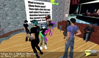The Elbow room has a bit of history behind it. It is one of the oldest hangouts in SL. This little bar stands on just 96 sq. m. of land, but is always packed. Often times, you don't have enough elbow room to move around. One cool thing you can do is use the jukebox. (just say "/jukebox") You are sent to a webpage where you can request up to three songs to be played from a collection on the site. For a small space, this place is amazing. They of course use more prims then the parcel supports, as they have extra land around the sim to contribute. The number of tip jars alone takes up 75% of the parcels prim limit. From Dedric Mauriac via blogHUD