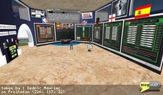 Cascino gambling is running rampent in Second Life. Because people spend with Lindens rather then hard currency, gambling is pretty much legal within Second Life and accounts for roughly 90% of all transactions. At the end of the day, we are able to cash in our winnings in exchange for US currency. A.M. Sports Bets has taken it to the next level. Now you can bet on real sporting events outside of SL up to 15,000 L$ (about 55 US$). It is an interesting concept. A lot of work has been thought out with the bookies place of business and it isn't plagued with heavy lag and zombies. I'm tempted to try it out, but I am clueless when it comes to sports. From Dedric Mauriac via blogHUD