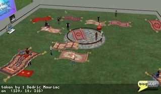 I just finished up a class learning how to make a Magic Carpet. I always wondered about these things. I just didn't have any in my inventory and decided to attend so I would at least have some scripts to play with later. I got a lot of good textures for carpets and tassels too, so that really worked out well. At the end of the class, everyone started flying everywhere. Fun, to say the least. From Dedric Mauriac via blogHUD