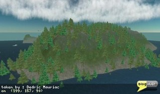 I was terraforming my island when I got the message that there was a rolling restart in progress. I jumped over to my old shop on the mainland and got another message there about the sim restarting. I decided to just pick a random spot on the map and ended up in Iridium. This place is hardly populated at all and appears to be a Linden rental region owned by none other then Pathfinder Linden. I didn't realize the lindens rent out sims by the day (3,000 L$/day). The part that I find interesting is that there are pine trees everywhere - including the deep parts of the ocean around it. From Dedric Mauriac via blogHUD