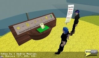 Now this is really interesting. You can have notecards notarized within Second Life. Create a notecard with the details that everyone is agreeing to and mark it so that anyone can copy it. Drop the notecard in the desk. Everyone then clicks the desk to get a copy of the document and a prompt to sign it. After everyone signs, you say "done" and it calculates the fee. (100 L$ for first 2 people + 50 L$ each additional). Once it is paid for, a receipt is created that everyone can take a copy of. It contains the original document that everyone agreed to. Clicking your copy of the receipt, you get a few commands that let you find out things like who signed it, or verify its integrity. From Dedric Mauriac via blogHUD