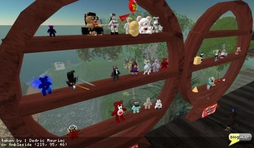 Ok, for some time I've been collecting Linden Bears and handing out my Dedric Mauriac Brrrr.... in reaturn. Oddly enough, a Linden has flipped the idea around and started building their own collection of resident bears. Now isn't that something? And by the look of it, they've built quite a large collection. From Dedric Mauriac via blogHUD