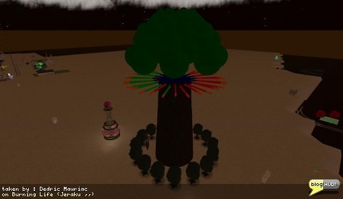 With everything going on this weekend with SLCC, I managed to get in to Sl for a little bit and tend to Burning Life. This is a spin off of the burning man. In about 1 hour, I had a mockup of a large treen in the center of a ring of smaller trees. I have much to do. The trees in the ring need to turn into wood sprites that run around. The big tree needs a spiral staircase, and the top needs to be a platform that people can walk on. All of this needs to be done as well as be visually pleasing to the eye. I also need to watch my prim count. I seem to be reaching the limits quickly. From Dedric Mauriac via blogHUD