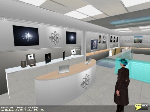 One interesting build is the AppL$tore. It looks just like a real apple store when you walk inside. It has the glass cube enclosure that you walk down stairs underneith the pavement in the surrounding area. The inside has that nice feel to it too. Simple, smart, friendly. I keep hearing that Apple is in SL as well, but I can't find their location. I wonder if they know of this place, and what their feelings are towards people who make similar brand names. From Dedric Mauriac via blogHUD.com