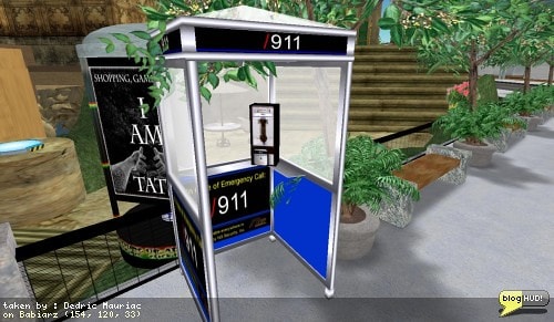 I was walking around some random sims and found a phone booth. It wasn't your ordinary phone booth that sends out SMS text messages to cell phones. It wasn't the other kind that likes to use voice chat software to call other residents or real phone numbers. This one was specifically for emergencies. Actually, it was more like an information booth instructing residents to type /911 followed by a message describing the emergency. I don't really think security is of much use other then having it enforced by local residents who have group control of the land in some way. Without the ability to ban someone from the land, all they could do is exchange verbal assults and file abuse reports. From Dedric Mauriac via blogHUD.com