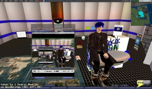 Ok, I have gotten one step closer. It is sort of a tongue in cheek solution. I found that the web browser build into the second life client supports flash. This is nothing new. It appears that I was able to slap the link to my live broadcasting feed from ustream.tv and display the video. I think the second life viewer has a problem with the flash because it requires you to press a button to play the video. Perhaps if ustream.tv provided a live feed that requires no user input and automatically played, then everything would be fine. Here is a mirror shot of me looking at me looking at me looking at me looking at me looking at me looking at me looking at me looking at me looking at me looking. From Dedric Mauriac via blogHUD.com