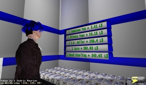I was talking with Gobi Greenwood over some possible scripting jobs and was demonstrating some of my abilities to request information from web pages. I brought out my old currency exchange server. The box displayed how many lindens a specific currency was worth. For example, 1 Euro is worth 390 L$. I dropped a copy on his profile and started getting to work after he had left to show his friends. I made the display read out what was being measured and did a little bit of bug fixing. It has my flavor of colors and looks much friendlier. I'm glad people are in my life to remind me of my past. From Dedric Mauriac via blogHUD.com