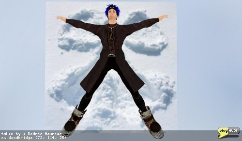 I was reading the FabFree blog and found an entry about a free snow angel pose set from Persona. She gives all of the details on how to get the set though second life. You get two sets. One set is just a poseball animation. The other set comes with the poseball and a snowy covered ground with an impression of a snow angel. This little gift is just in time for the holidays. I laid out two of them at my parcel so that two people can make angels together. From Dedric Mauriac via blogHUD.com
