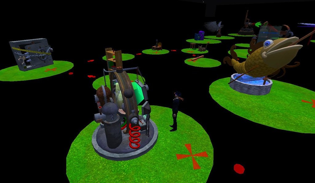 DrFran Babcock was going on a virtual tour with STA Travel. I came on over to take a look at her first destination. It was a voice-enabled trip where the host was giving some detailes about what the group was looking at. It was an amazing site to see. Every build had an odd eerie look to it. The way that prims are used are amazing and had me fooled into thinking they were sculpties half the time. I had to get some sleep and could not go on the rest of the trip with her. Posted by Second Life Resident Dedric Mauriac. Visit TreeEstates IV.