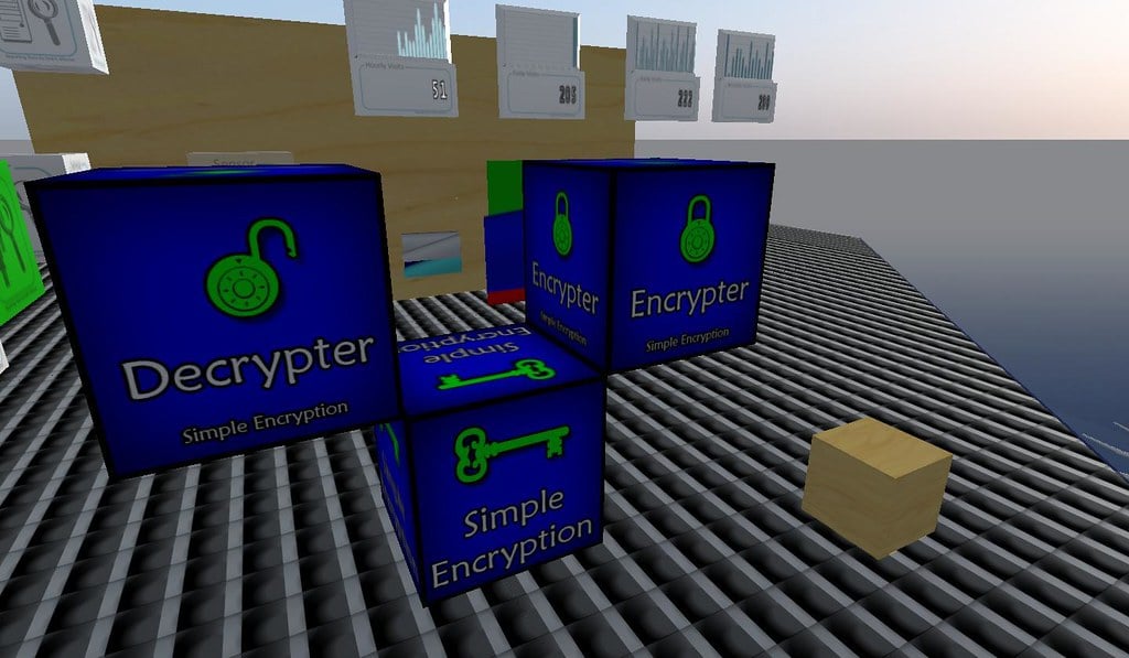 I've been working with methods to encrypt data being passed around my objects for the visitor reports with a symmetric cipher. The closest method available that Linden Lab provides is an XOR function. It is hard for me to consider XOR as an encryption algorithm, as it is more of simply an encoding cipher. Even though it was used in World War II, it is perhaps one of the easiest algorithms to break using frequency analysis. I've created some free scripts that show how to use XOR, and perhaps implimented it closer to a Vernam Cipher with a one-time pad using md5 of the password with a random nonce as the salt. Posted by Second Life Resident Dedric Mauriac. Visit Woodbridge.
