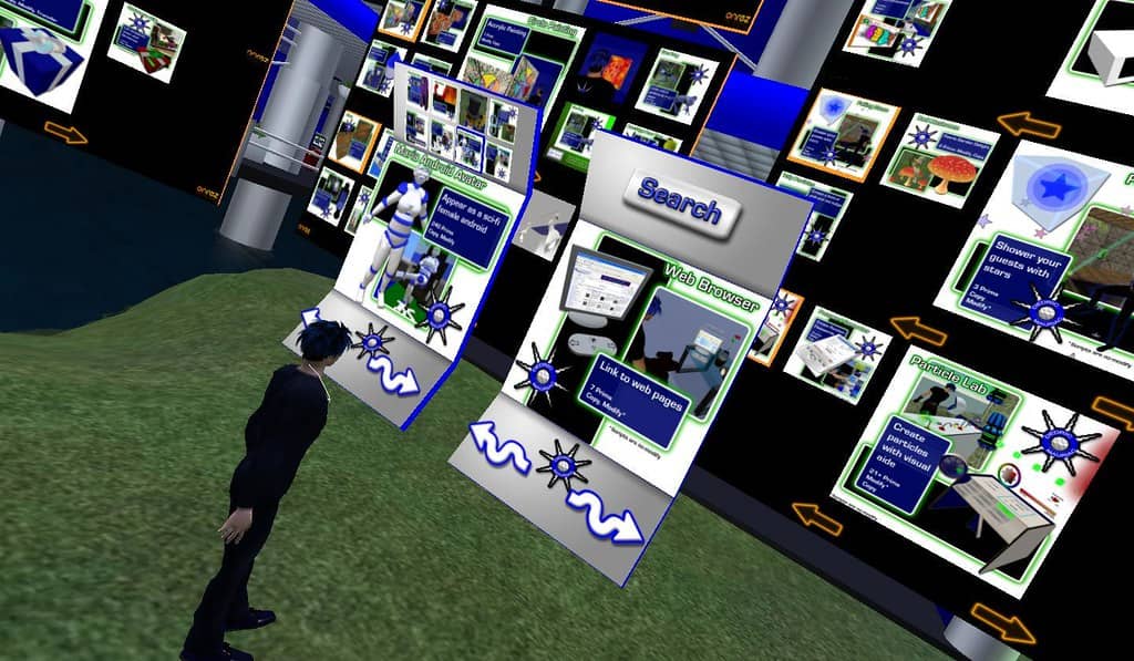 Back in August, I worked on Customizing searchable OnRez vendors. Since I had just received the 8 Panel vendors from on-rez, I decided to start customizing them to fit within my stores theme and display that nice color of blue and white that I love. I found that it was pretty easy to use the existing textures from the last vendor that I customized. The free button now has its own prim, so the background of the base prim had me a little confused at first. It took me a while just to get the textures aligned for the free item button. I made the texture semi-transparent to make it easier to lineup with the texture under it. The 8-panel vendor doesn't have a search button, but it does have 8 different pictures. I resized them to fit on the top panel. By the time I was done, I had the eight panel vendor looking similar to my customized searchable vendor. I'll be able to replace all of the searchable vendors with this one so that people can see that there are many different products available in each vendor. The most beneficial thing from customizing the vendor is how small it is now. The standard ones are very large and take up a lot of room. Posted by Second Life Resident Dedric Mauriac. Visit Woodbridge.