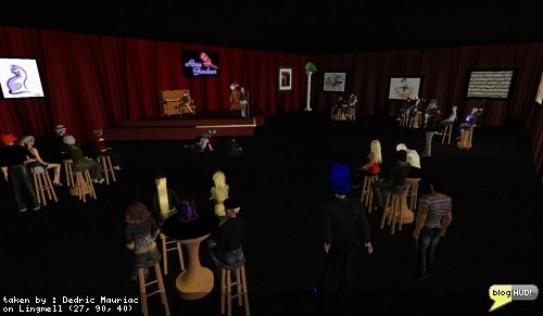 Is it me or did the culture in SL just max out? It seems that every few minutes, I am being invited to some other interesting aspect of Second Life. Crap invited me over to listen to Rosa Gardners Beat Poetry with Jaycatt Nico on piano and Patrick lasalle on Bass. I hadn't been to a beat poetry performance before. One thing that I noticed is that everyone snaps afterwards. It seems to be four snaps too. I wonder if there is anything significant about that. No one talks either and is respectful of the environment of cool cats and daddy'os as the boys play their licks. From Dedric Mauriac via blogHUD.com