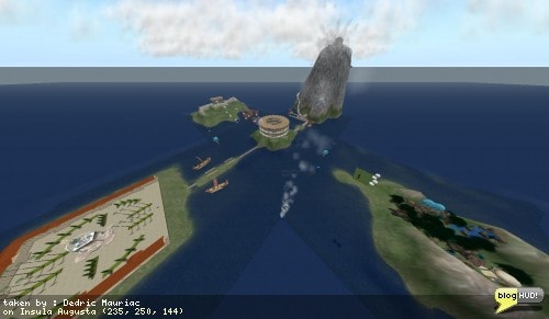 The concierge party is laid out on five different regions connected to each other with the coloseum in the center. The temple is to the south,Mt Olympus to the east, Insula Augusta to the west, and Cogito ergo sum to the north. From Dedric Mauriac via blogHUD.com
