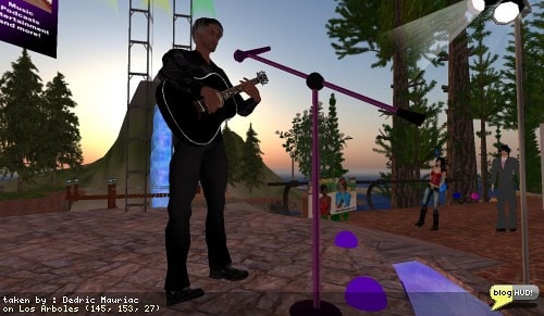 Shantu came back to perform at Los Arboles as well. He sings us some great country songs with his guitar. During his performance, the Relay for Life of Second Life donation kiosk went past the 10,000 L$ milestone. This is a really exciting night and every performer is just amazing. From Dedric Mauriac via blogHUD.com
