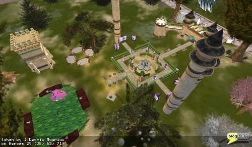 The team campsite has a funny fishing area with a game, a garden, castle, vendors, and a few chill-out areas with a variety mushrooms. From Dedric Mauriac via bloghud.com