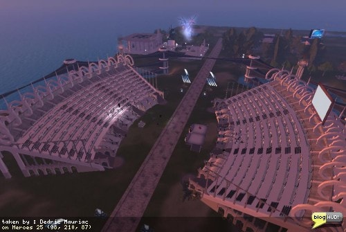 Getting ready for the closing ceremony The Relay for Life of Second Life main event is going on this weekend. Here is a picture from one of the places along the track. You can make a web donation to my team - Take THAT, Cancer! through our teams page at The American Cancer Society site. From Dedric Mauriac via bloghud.com