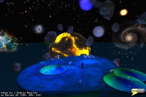 Woah, i found a teleport beam and went into space! Very beautiful colors. The Relay for Life of Second Life main event is going on this weekend. Here is a picture from one of the places along the track. You can make a web donation to my team - Take THAT, Cancer! through our teams page at The American Cancer Society site. From Dedric Mauriac via bloghud.com