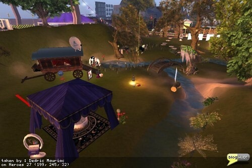 A wizard camp team campsite. The Relay for Life of Second Life main event is going on this weekend. Here is a picture from one of the places along the track. You can make a web donation to my team - Take THAT, Cancer! through our teams page at The American Cancer Society site. From Dedric Mauriac via bloghud.com