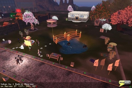 Team campsite. The Relay for Life of Second Life main event is going on this weekend. Here is a picture from one of the places along the track. You can make a web donation to my team - Take THAT, Cancer! through our teams page at The American Cancer Society site. From Dedric Mauriac via bloghud.com