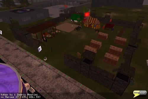 Team campsite looks to be a medieval fort with a circus inside. The Relay for Life of Second Life main event is going on this weekend. Here is a picture from one of the places along the track. You can make a web donation to my team - Take THAT, Cancer! through our teams page at The American Cancer Society site. From Dedric Mauriac via bloghud.com