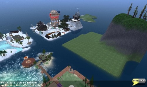 I've started to prepare the Woodbridge sim for renting out its quarters. After cleaning up the extra prims, I went to work on the land. Korii is sticking with her mountain overlooking the 5 islands. I removed all the rivers going through Woodbridge and the infamouse wooden bridges. Now I need to educate myself into how to rent out the land and get with one of the main people on the five islands and toss around some ideas so that the creativity that people may bring through to the islands doesn't get out of hand. From Dedric Mauriac via bloghud.com