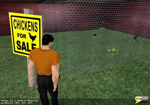 I started noticing a lot of sounds from one of my neighbors on the main grid and discovered they had a chicken farm. The wierd thing is that I keep hearing things like farts an such. My guess is someone is griefing them somewhere, but I haven't been able to find anything. From what I've been hearing on many SL Podcasts, people don't like these chickens because of the lag they cause. Oh look ... one of them says it is dead and revivable. Interesting... From Dedric Mauriac via bloghud.com