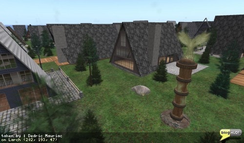 I'm still banging my head against the A frame theme. Walking around, I found the occasional totem poles with brass eagles on them. Normally when I think "Totem Pole", a traditional native american wood carving comes to mind. Carved logs stand as tall as telephone poles, painted and with the occasional wooden wings. This is just crazy. The other thing that keeps pulling at me is that I keep imagining A frame houses as log cabins. Everything here has vinyl siding. I am glad I am not living here. From Dedric Mauriac via bloghud.com