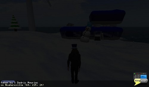 So some people don't like the blinding light of snow. The answer is simple really. Make a prim, turn it black, and then adjust the transparency. Last, put it on your HUD and resize. Wallah! Non-blinding snow shades. I was tempted to just make them a solid black color, but that would have been too funny. From Dedric Mauriac via bloghud.com