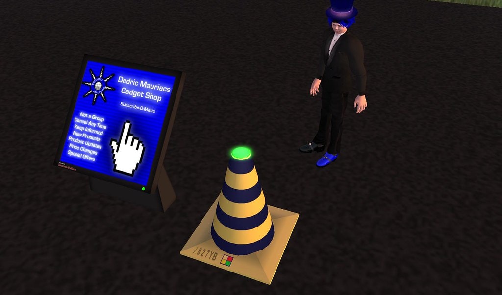 I'm starting to look into ways of getting people to my shop, and the traffic cone from bletaverse was still fresh in my memory. I purchased the gold version at the bletaverse head quarters. They are no-copy, so each gold cone is 500 L$. There is a free silver cone, but each visitor costs 1 L$ more.For starters, I put in 666 L$ of credits. I'm a little curiouse to see if people would end up buying something since it requires them to be here for 10 minutes. The Bletaverse site has a little report that shows me a few statistics as well. Posted by Second Life Resident Dedric Mauriac - Visit Skegemog ––– Crosspost by Koinup - original here